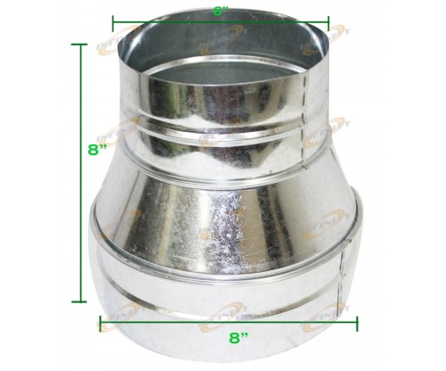 8" Heat Ventilation Exhaust Galvanized Reducer For Single Wall Pipe